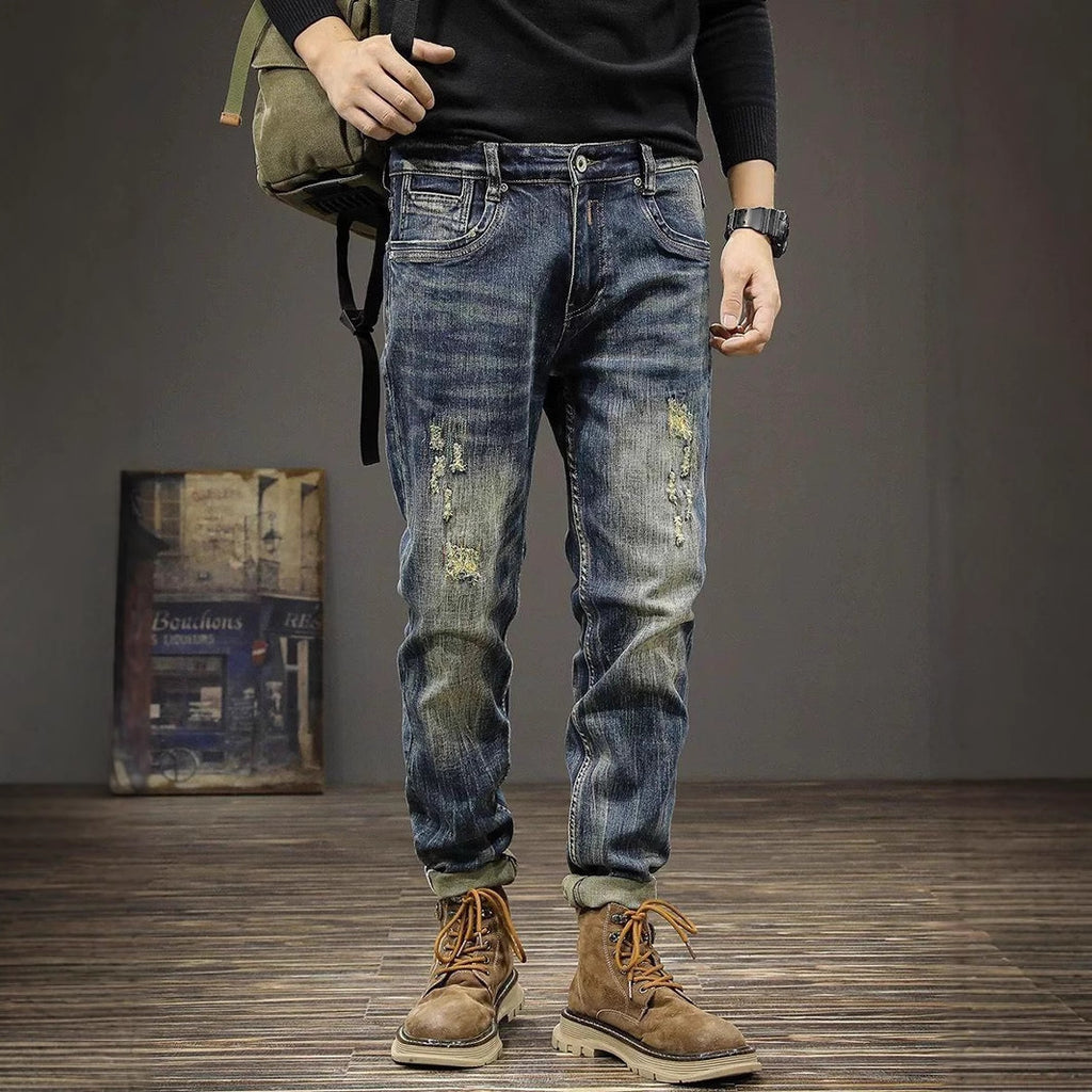 Slim-Fit Distressed Stretch Denim
