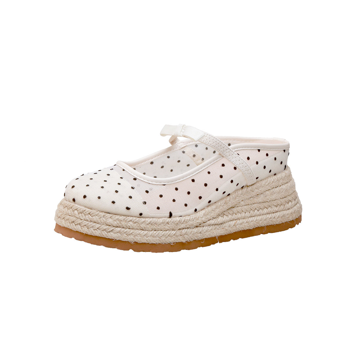 Polka-Dot Mesh Wedge Mules