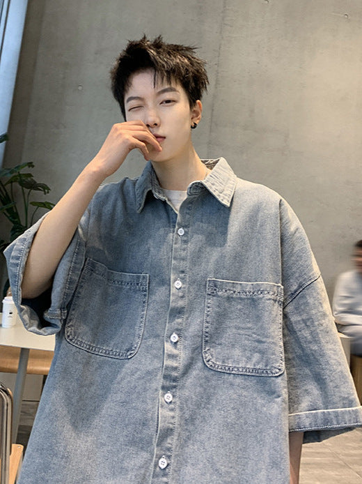 Retro Utility Denim Button Up