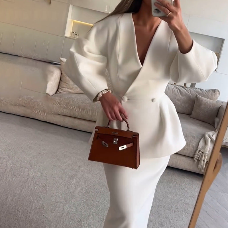 Elegant Peplum Blazer and Skirt Set