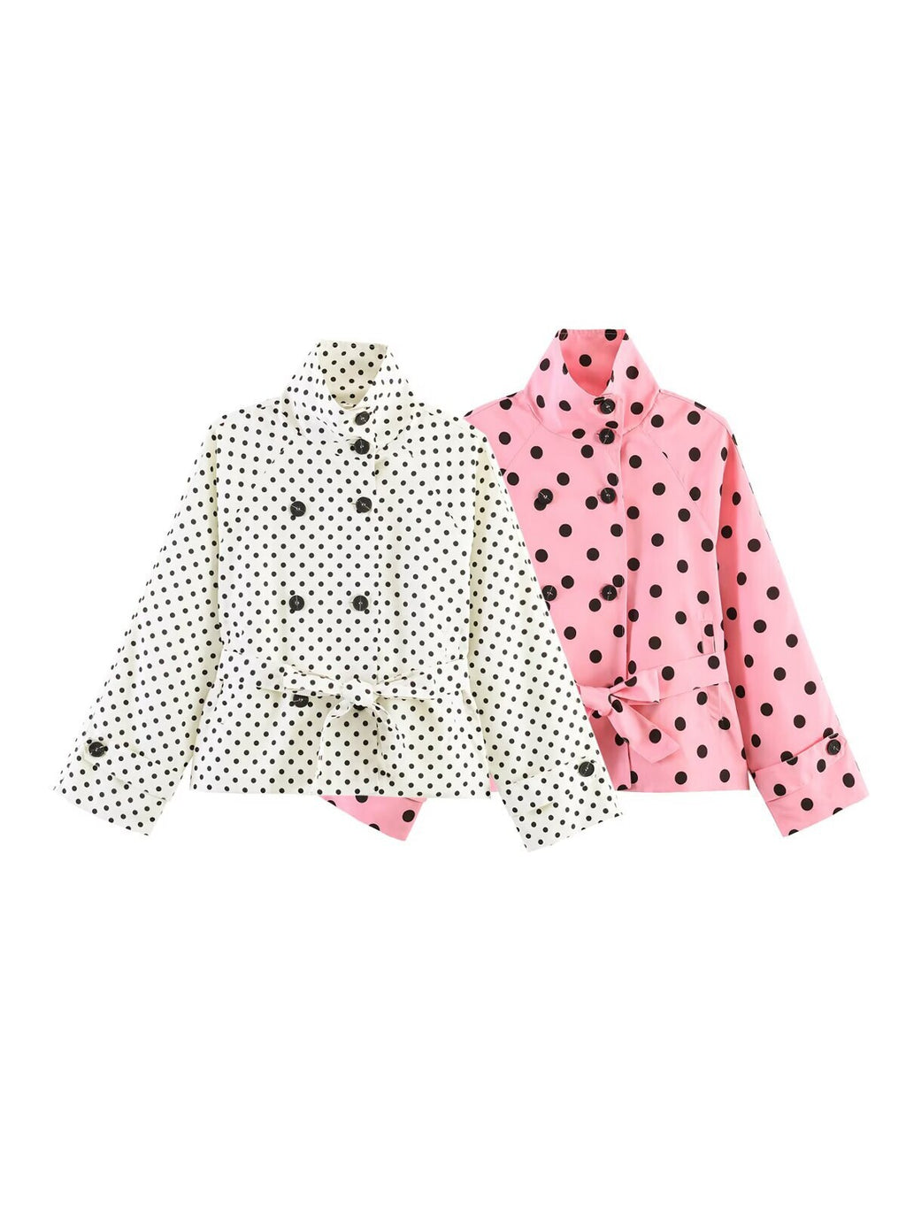 Women's Polka-Dot Belted Trench Jacket