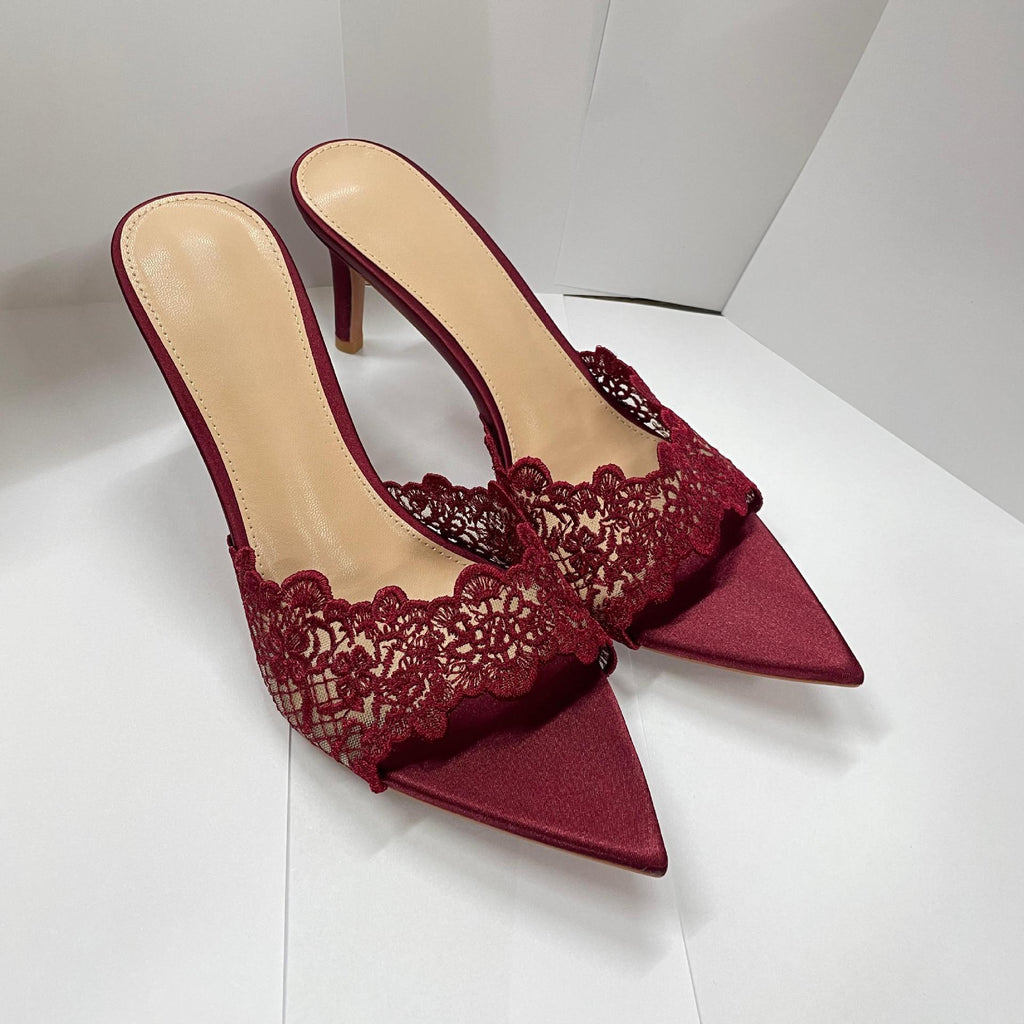 Lace Detail Pointed-Toe Mules