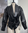 Long-sleeved jacket with lapel tie - black