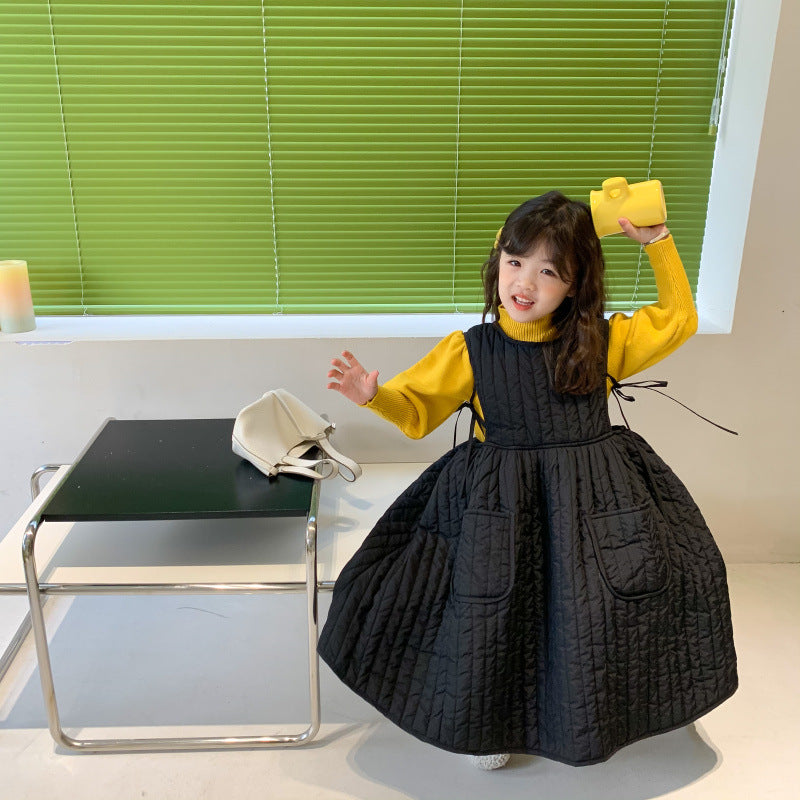 Girls' Quilted Lace-Up Winter Dress