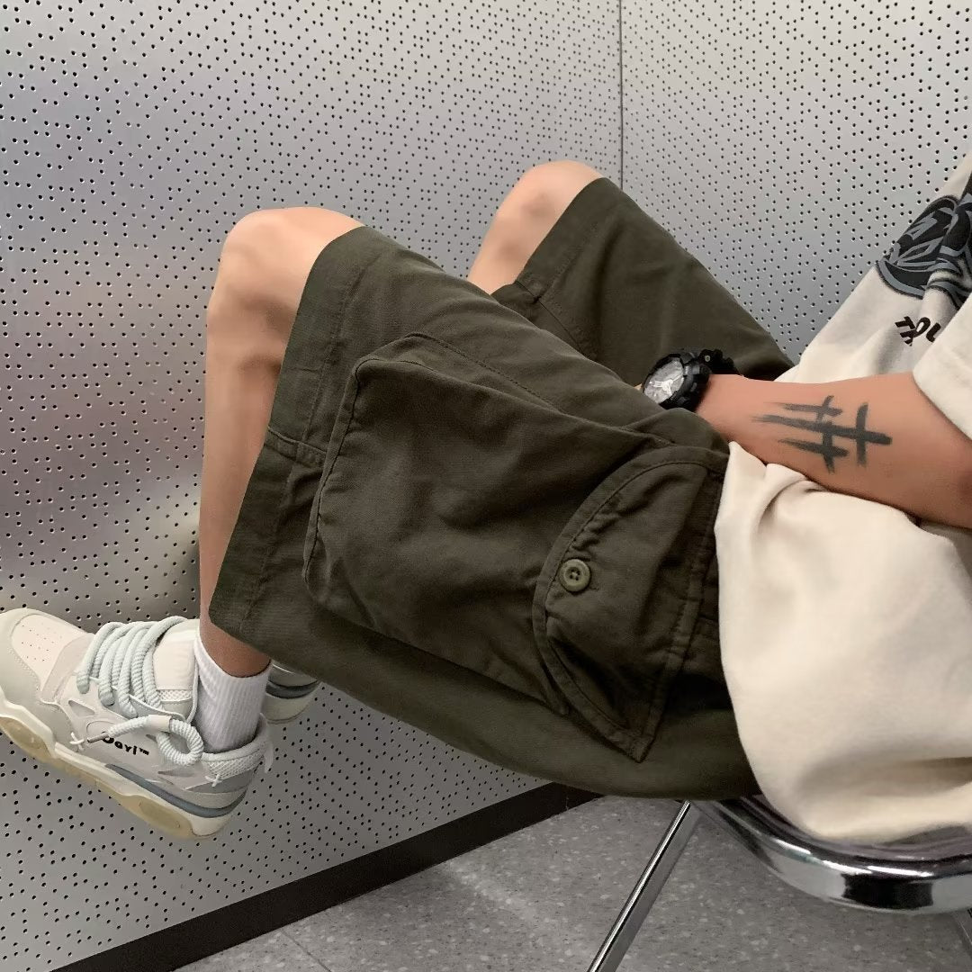 Multi-Pocket Workwear Cargo Shorts