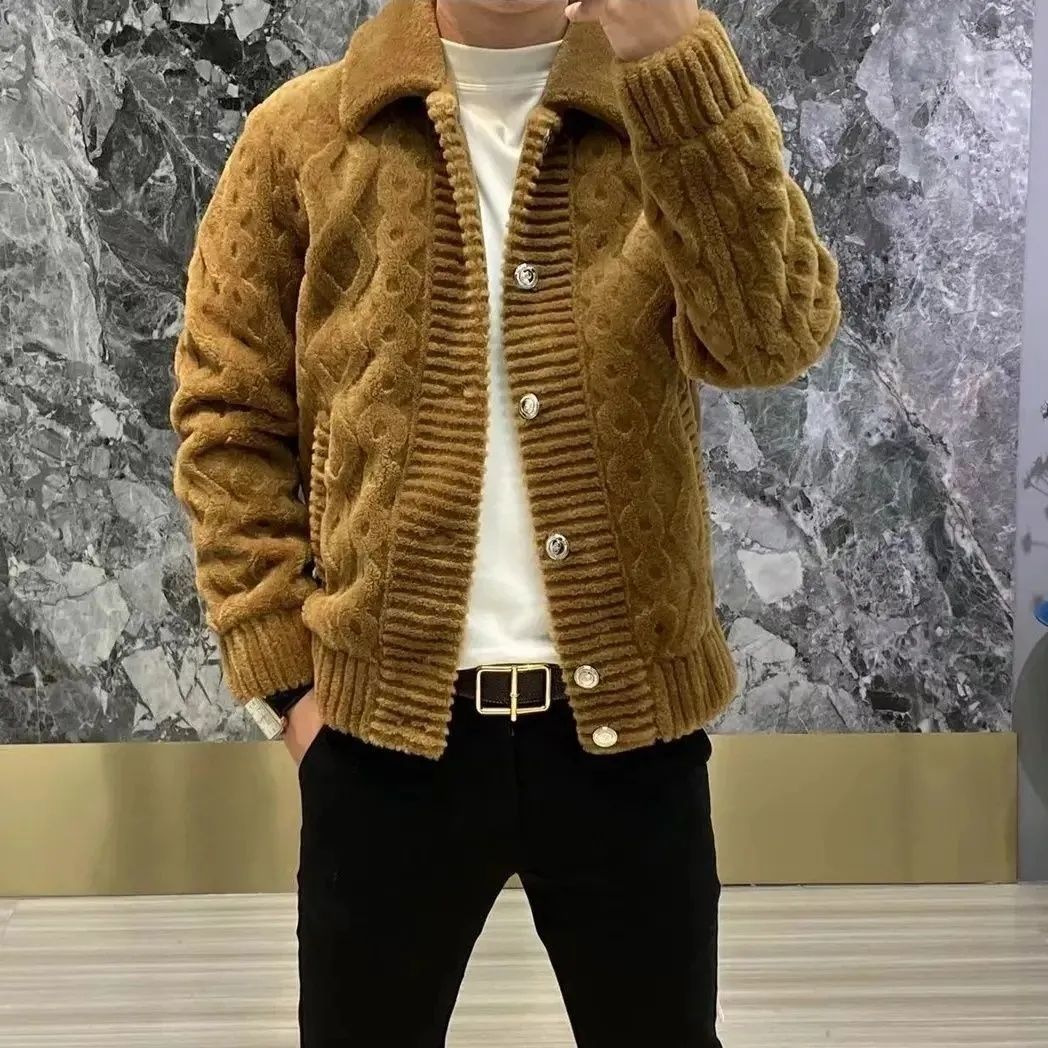 Plush Cable-Knit Cardigan Jacket