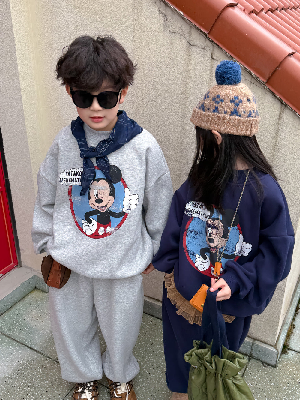 Kids' Fleece-Lined Cartoon Two-Piece Set