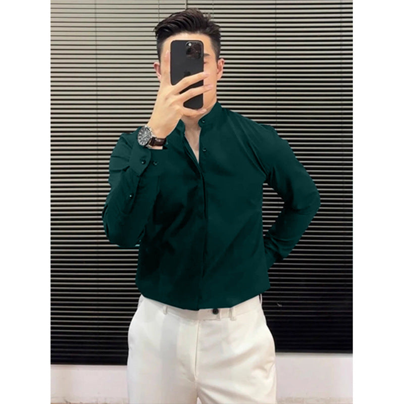 Mandarin Collar Slim-Fit Dress Shirt