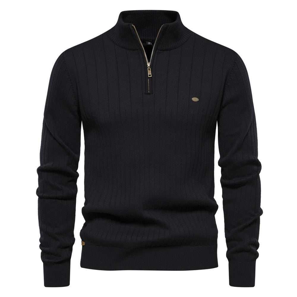 Vertical Stripe Quarter Zip Knit