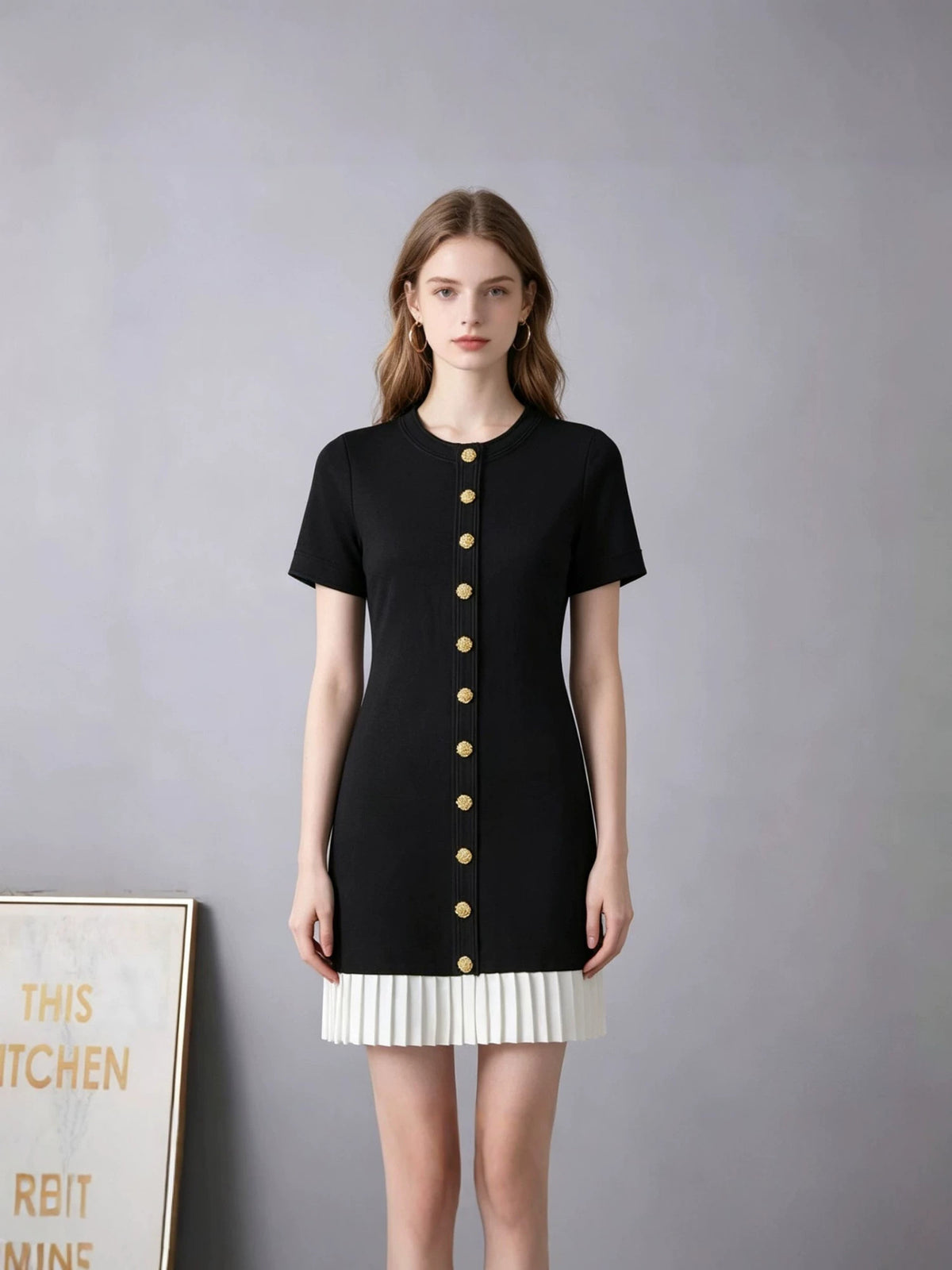 Button Detail Short Sleeve Dress