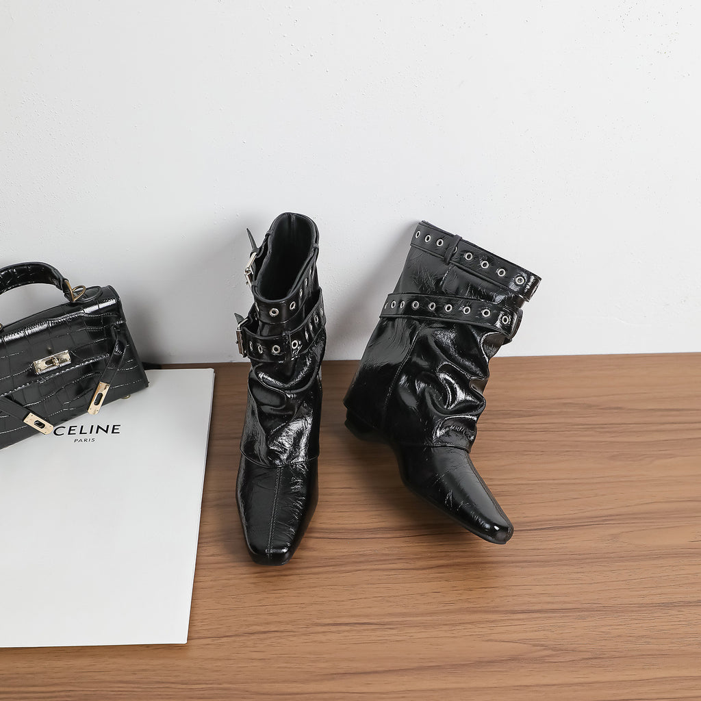 Buckle Pointed-Toe Ankle Boots