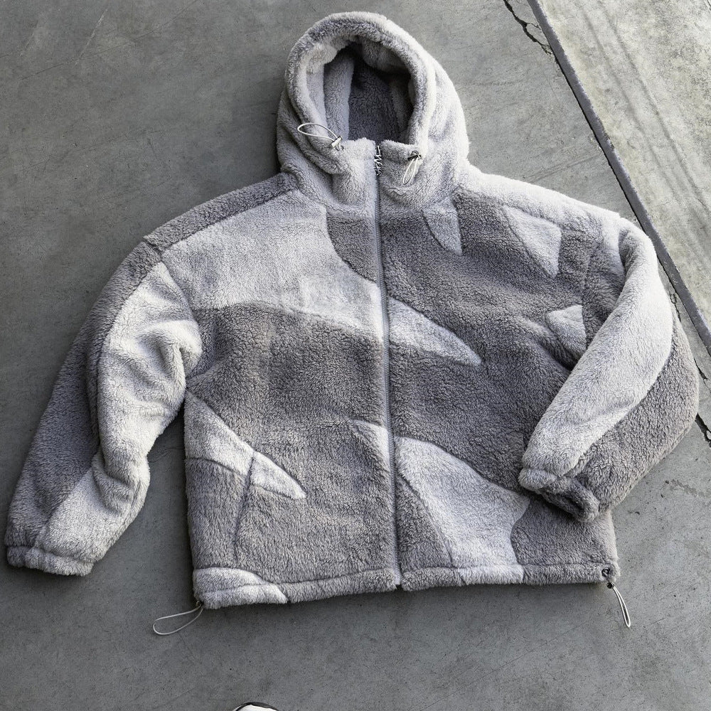 Geometric Plush Zip-Up Hoodie