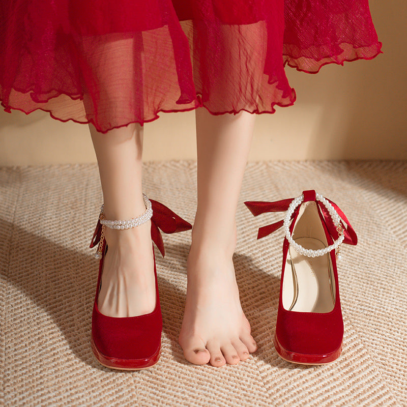 Pearl Bow Bridal Heels