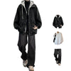 Three-piece jacket black + long white T-shirt + black pants