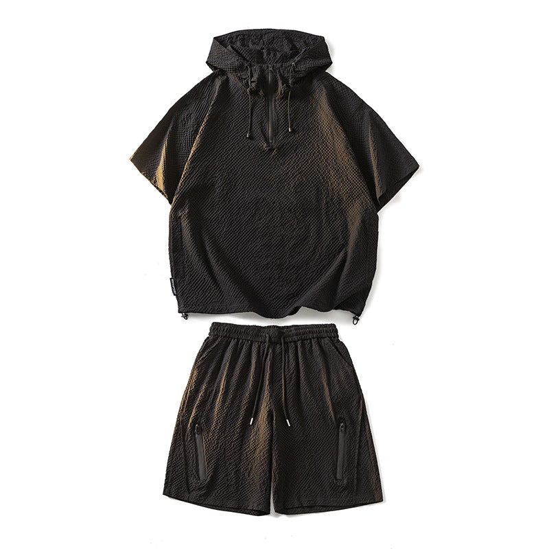 Textured Anorak and Shorts Set