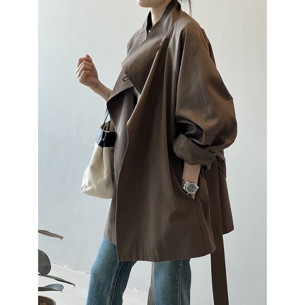 Chic Belted Stand Collar Jacket