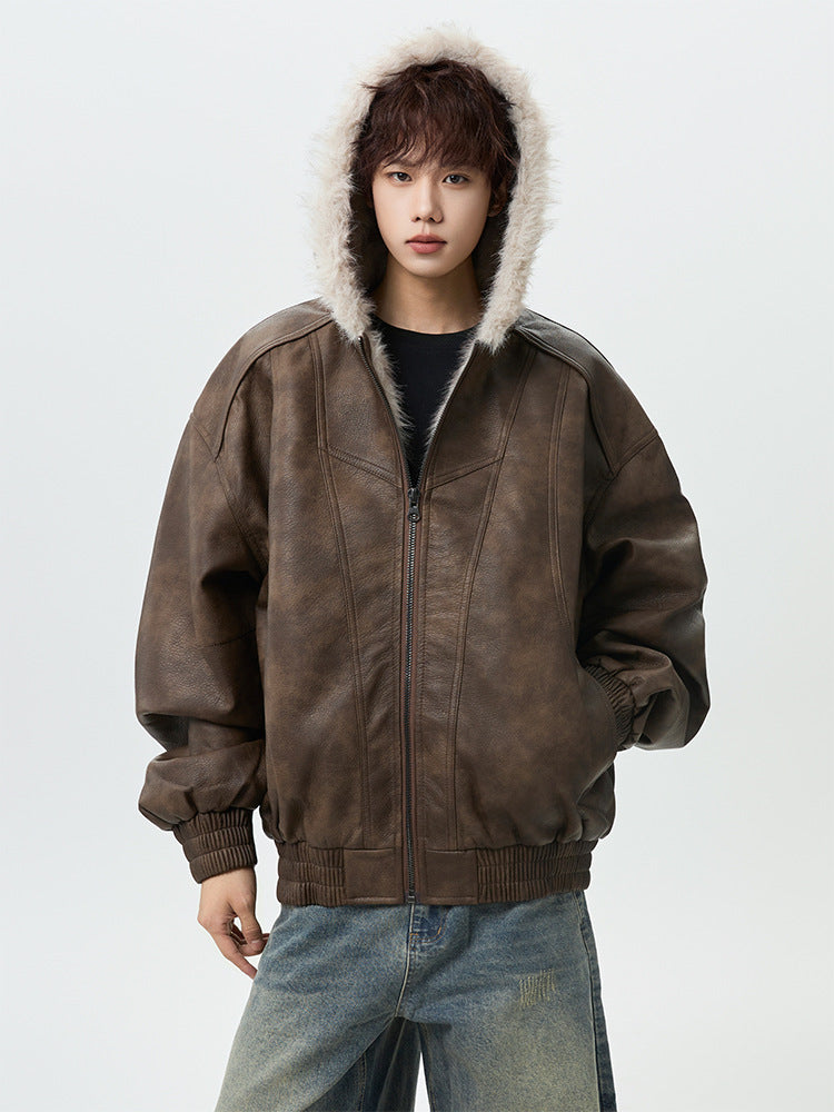 Faux-Leather Shearling Bomber