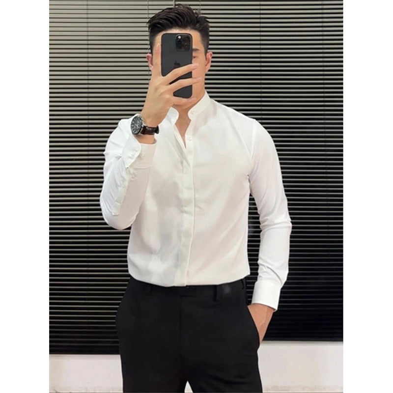 Mandarin Collar Slim-Fit Dress Shirt