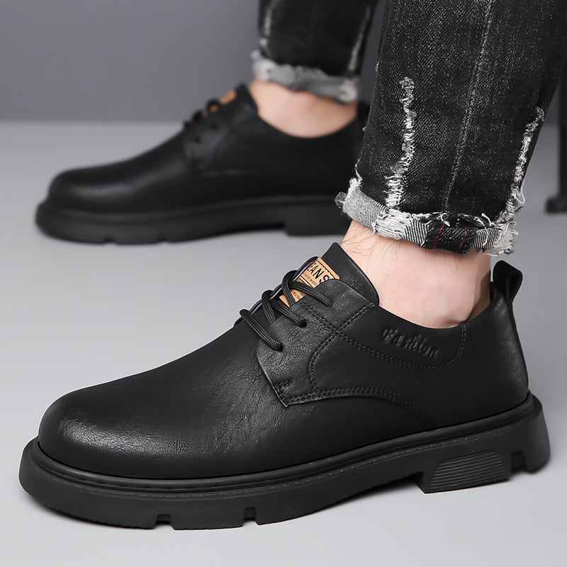 Men's leather shoes autumn British platform trend derby shoes men's casual wedding black low-top workwear Martin boots shoes