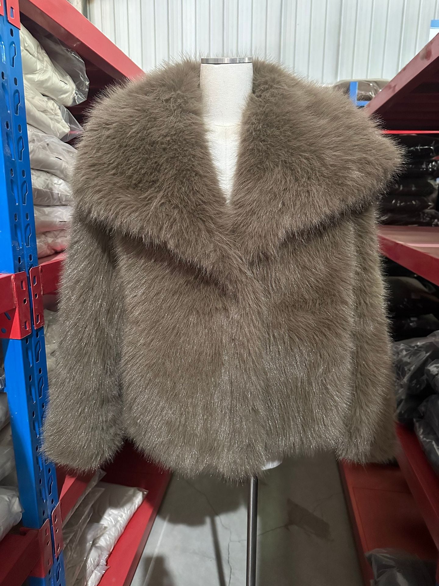 Faux Fur Coat with Wide Collar