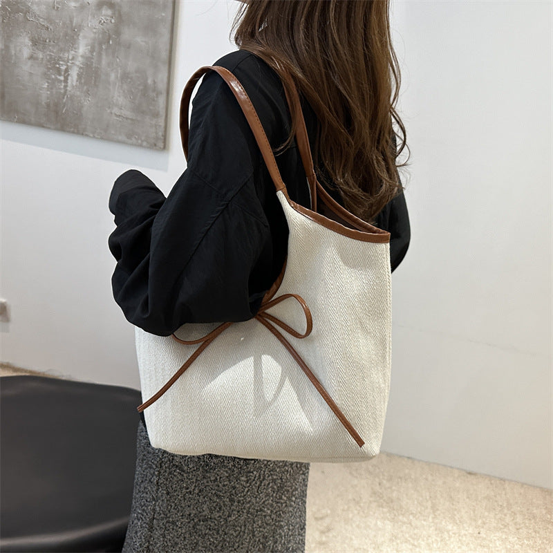 Minimalist Canvas Tote Bag with Bow Accent