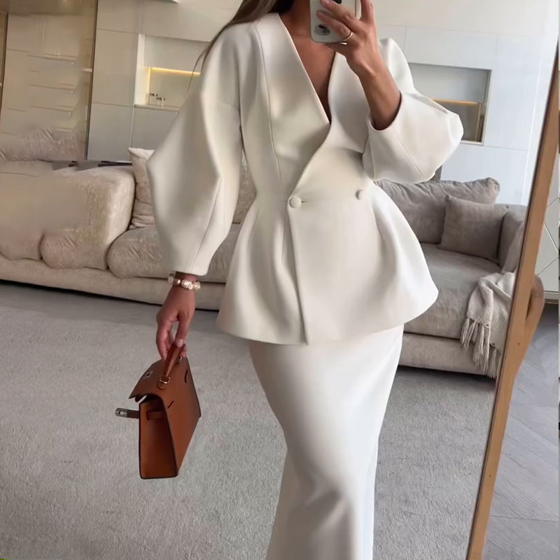 Elegant Peplum Blazer and Skirt Set
