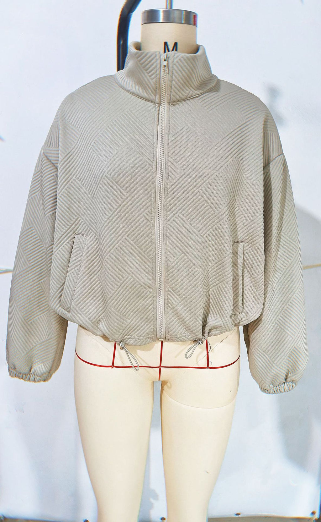 Textured High Neck Drawstring Jacket