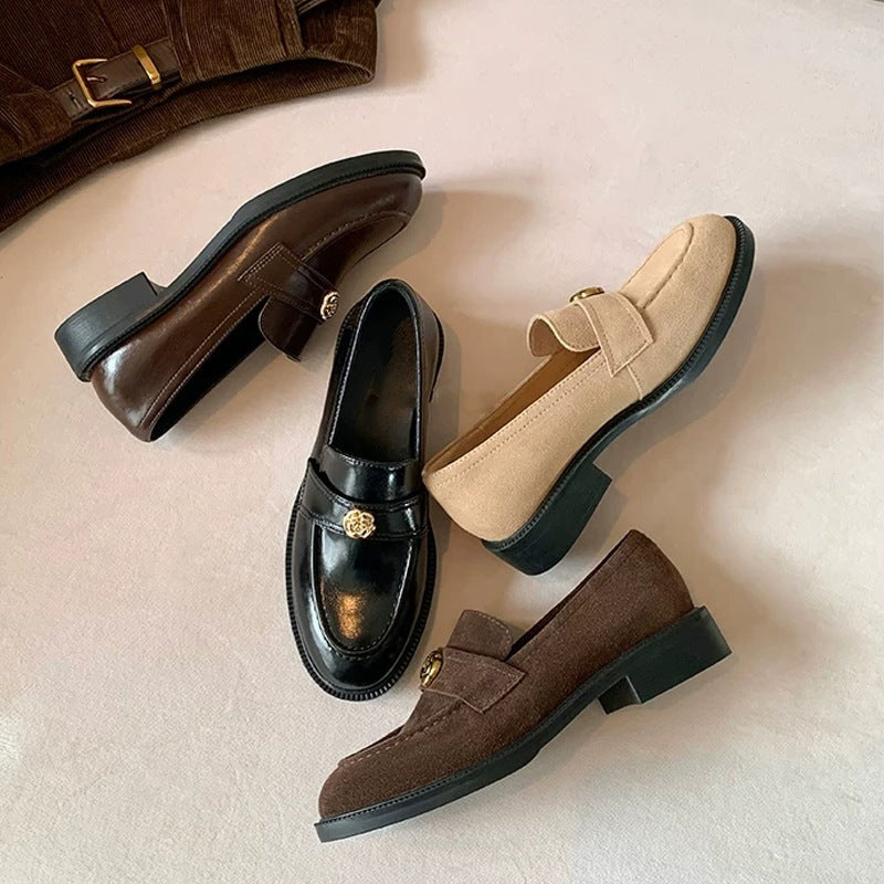 Gold-Detail Block-Heel Loafers