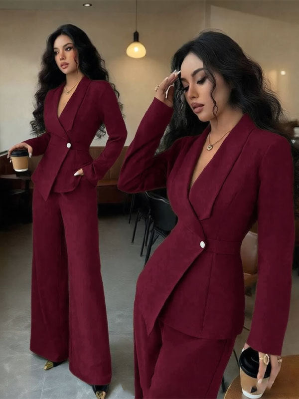 Blazer and Wide Leg Trousers Two Piece Set