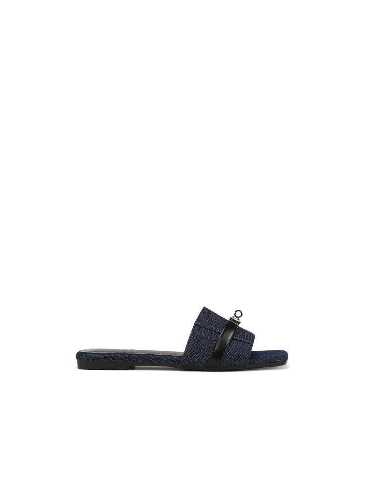 Lock-Detail Leather Slides