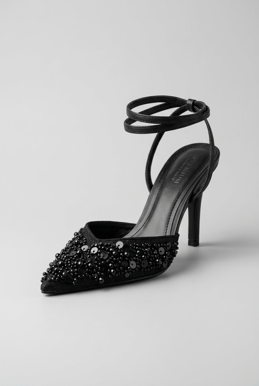 Beaded Mesh Slingback Heels – color detail