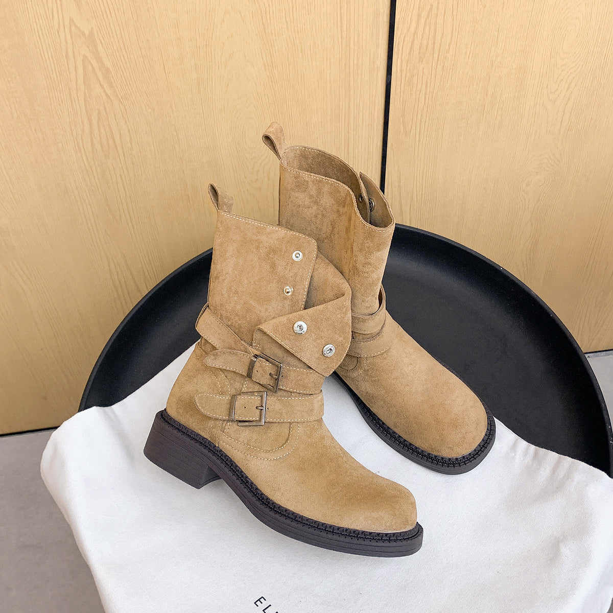 Buckle Chunky Heel Ankle Boots