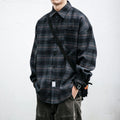 Oversized Plaid Flannel Shirt — Navy / XL