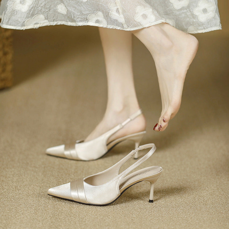 Satin Pointed-Toe Slingbacks
