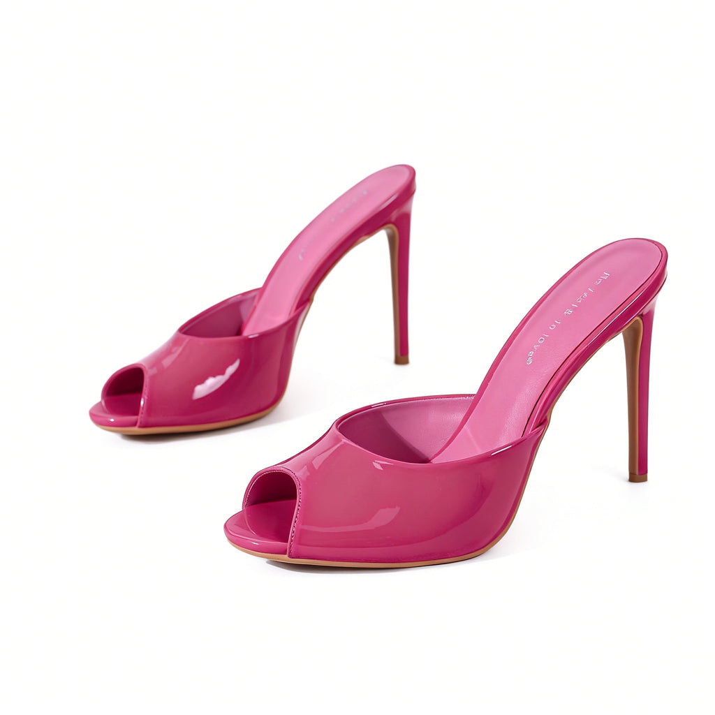 Patent Peep-Toe Mules