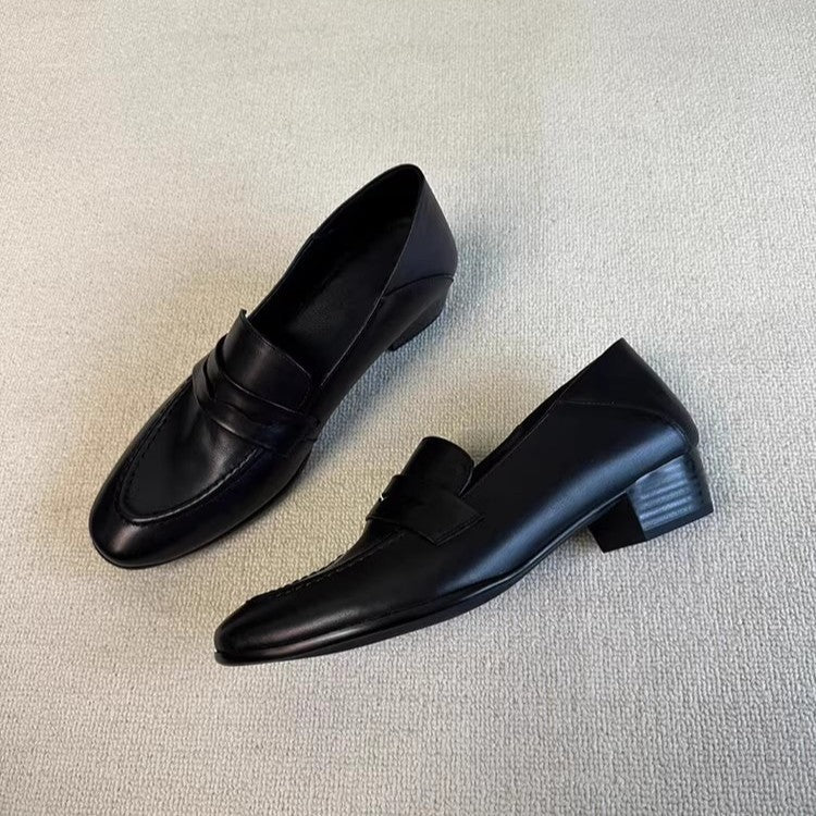 Leather Block-Heel Loafers