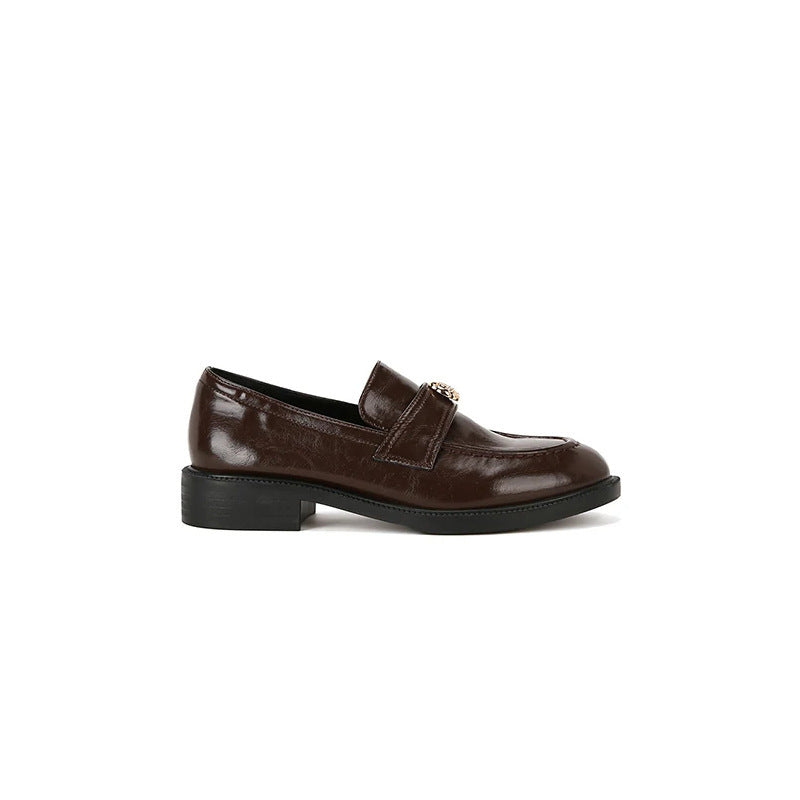 Gold-Detail Block-Heel Loafers
