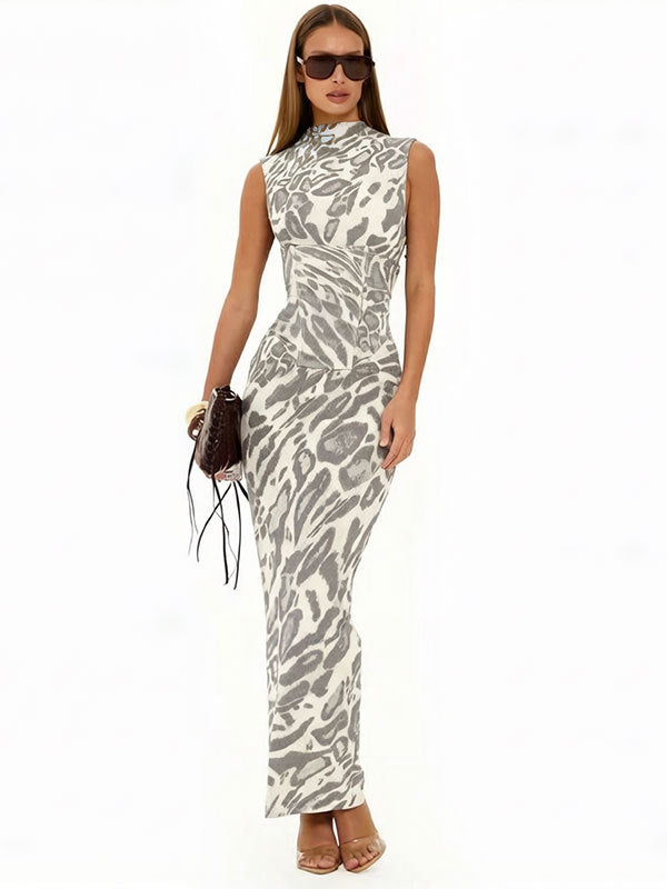 Leopard Print Corset Maxi Dress