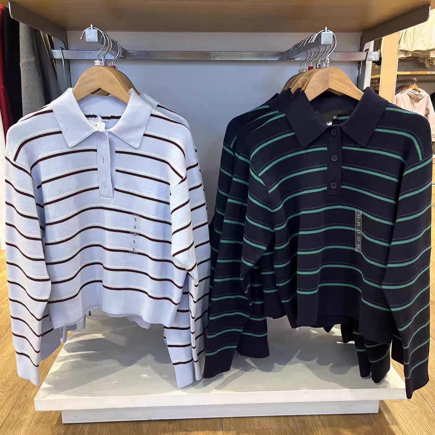 Striped Knit Polo Sweater