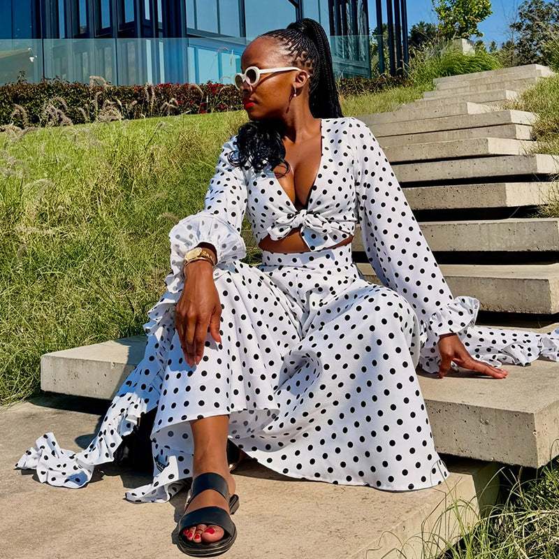 Polka-Dot Ruffle Top & Skirt Set