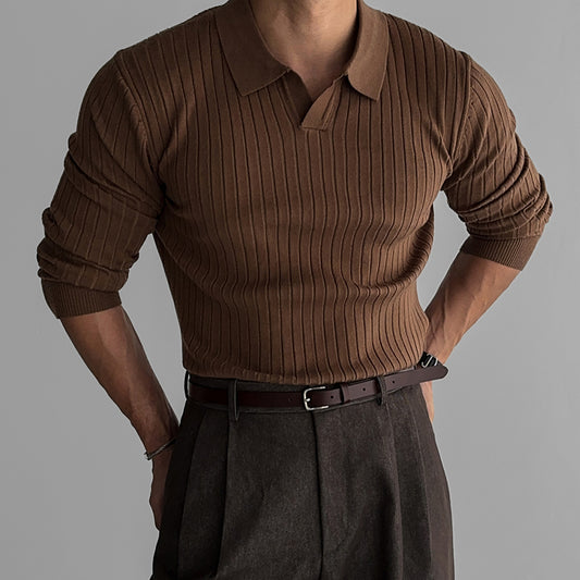 Rib-Knit Collared Shirt