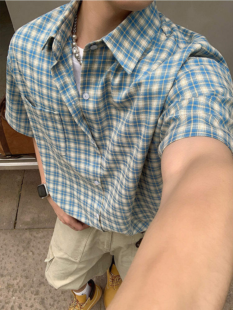Vintage Plaid Short Sleeve Utility Shirt