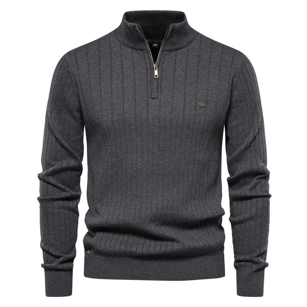 Vertical Stripe Quarter Zip Knit