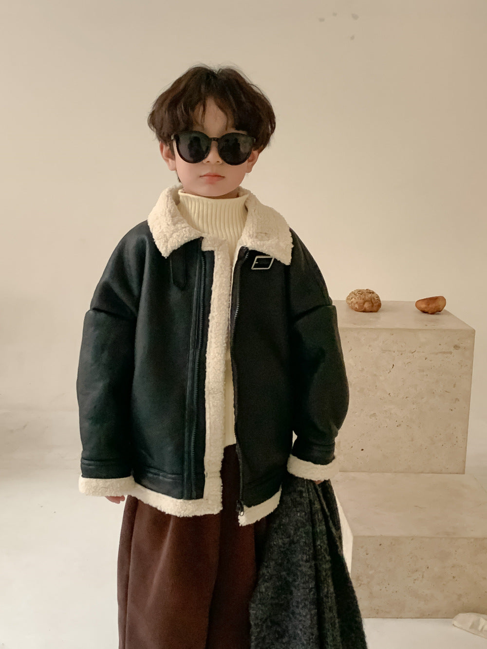 Boys' Faux-Leather Fur-Collar Jacket