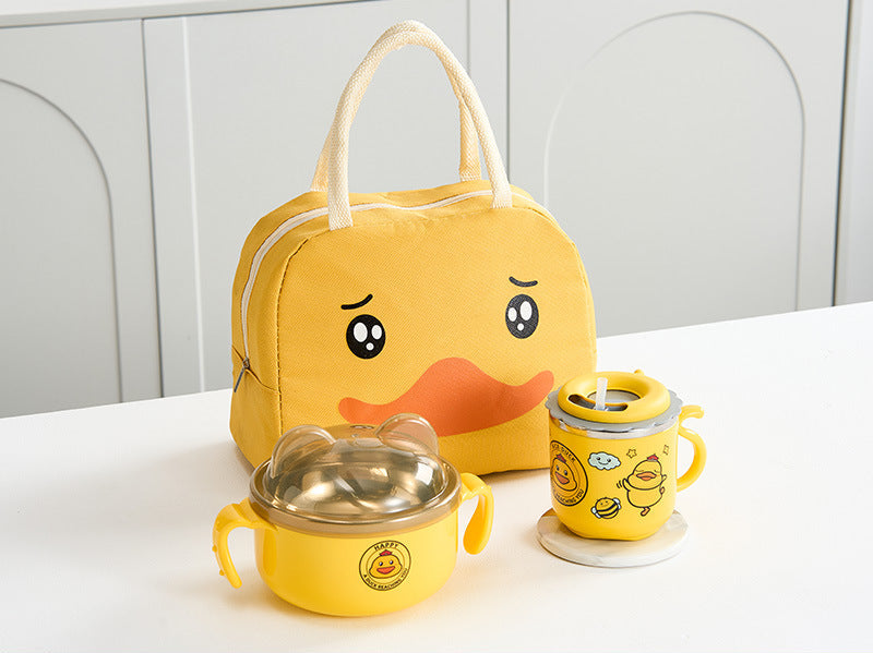 Cartoon Duck Stainless Steel Meal Set With Insulated Tote Bag