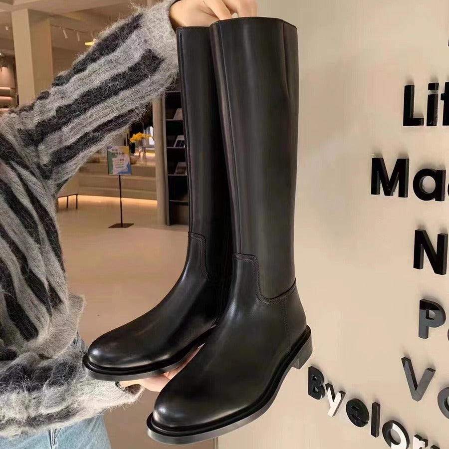 Leather Side-Zip Riding Boots