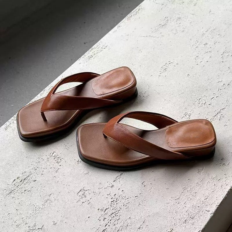 Leather Platform Thong Sandals