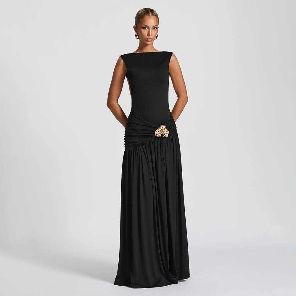 Metal-Detail Backless Maxi Dress