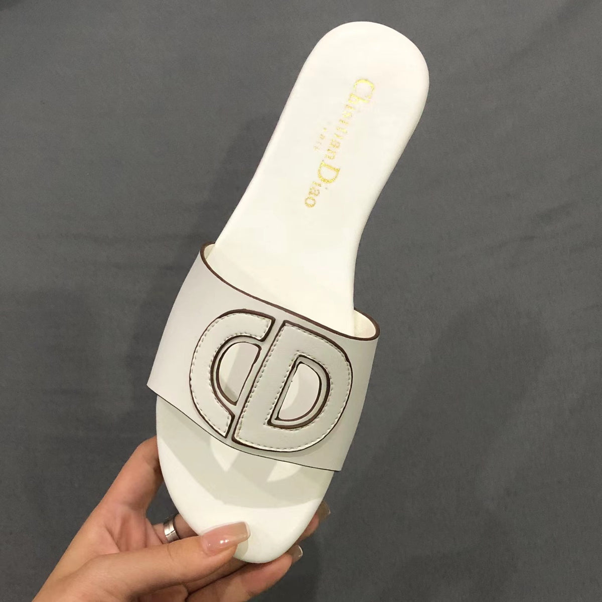 Cutout Buckle Leather Slides