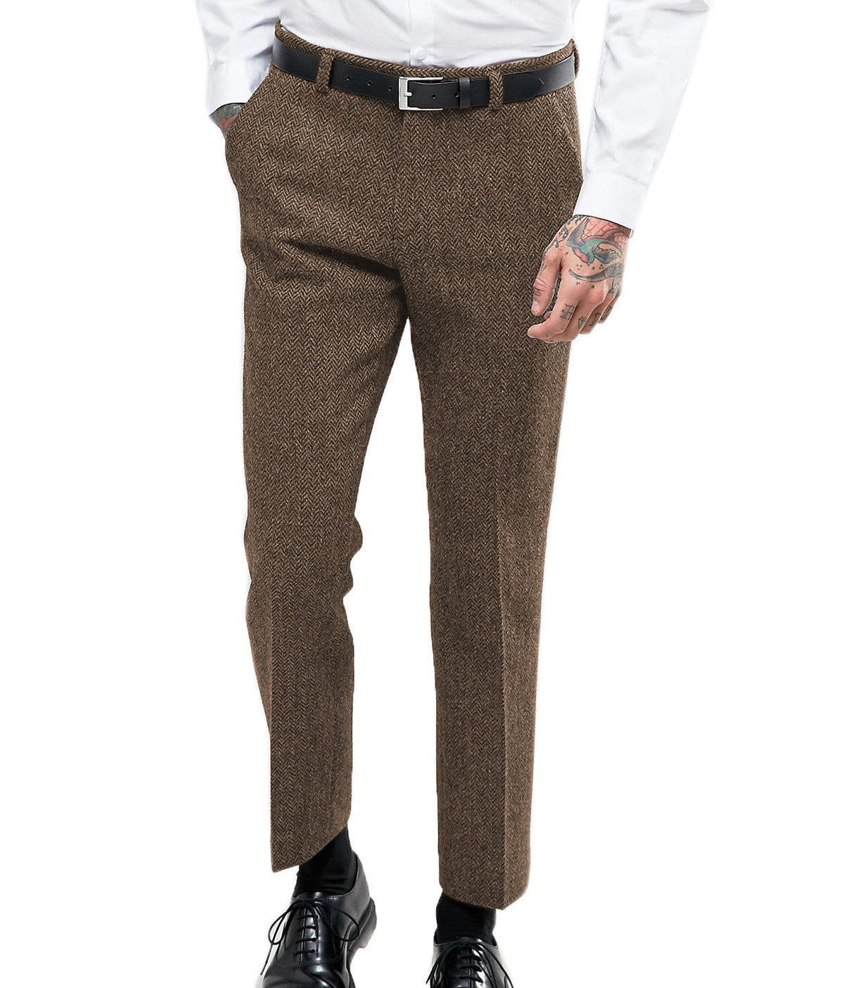 Men’s Herringbone Straight-Leg Suit Pants